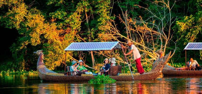Angkor Bike tour & Gondola Sunset Boat w/ Drinks & Snack - Crossing the Siem Reap River by bicycle
